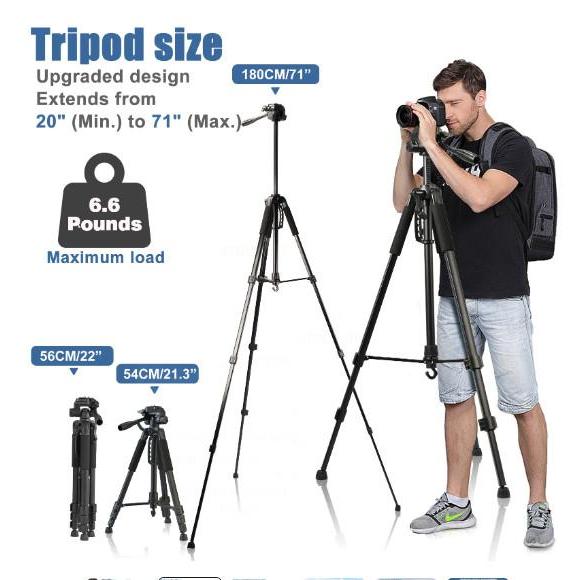 T180 Premium Tripod For Camera DSLR Mirrorless Lighting HP 180cm KOKOH