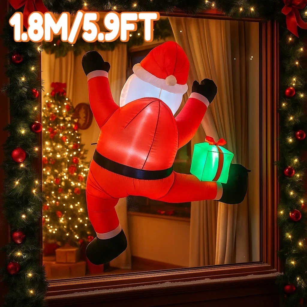 1.8M/5.9FT Inflatable Santa Claus Climbing Window Lights LED Home Decorations Toys Yard Xmas