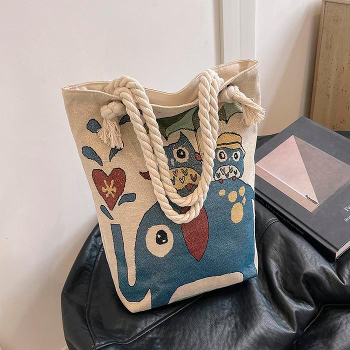 Omygoose Tas Totebag Wanita / Tas Bahu / Tas Motif Gajah / Tas Kanvas / Tas Tenteng / Totebag Jumbo