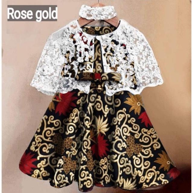 Baju Anak Perempuan FREE BANDO Dress Anak Brukat Batik Umur 1-7 Tahun Gaun Pesta Brokat Modern Polos
