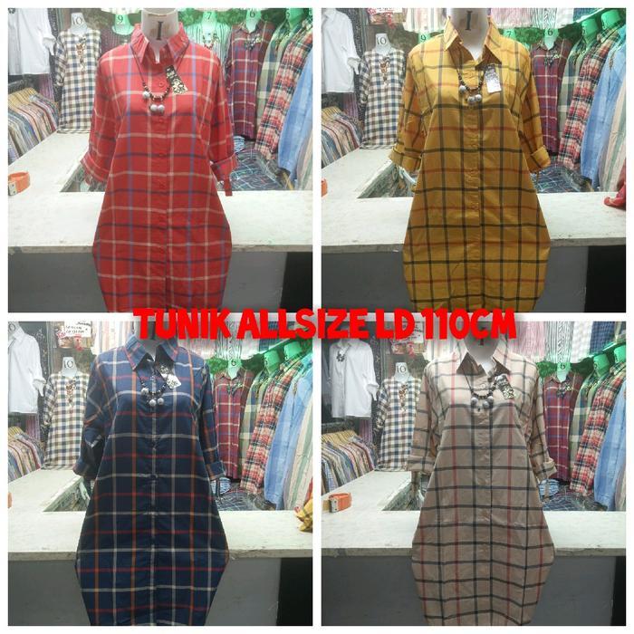 Tunik wanita // Tunik motif kotak Bahan Katun Muslim