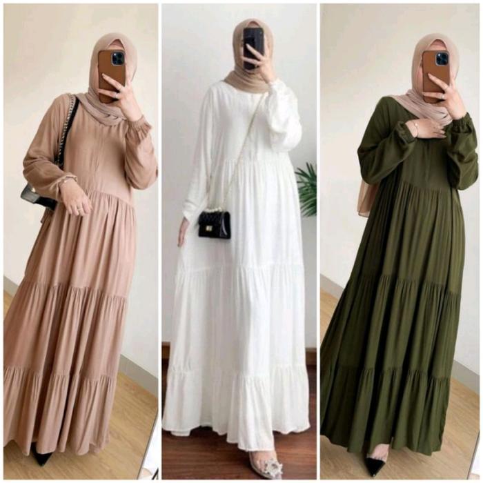Hanum Dress Rayon Polos premium / Dress Wanita Muslim busui dan wudhui / Gamis Polos Hitam Putih /
