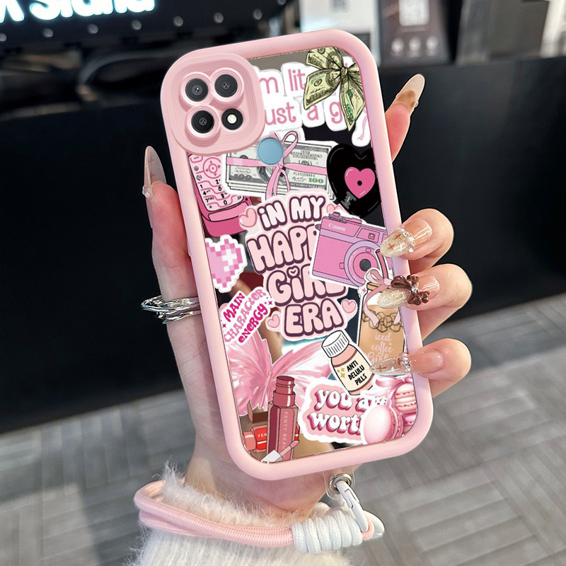 Casing Hp untuk OPPO A15 A15s A35 4G Case Gaya campuran warna pink cermin Kasing Silicone Full Cover