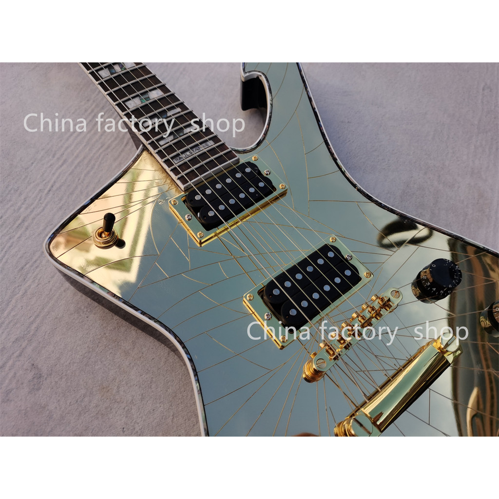 Gold broken Mirror Electric Guitar Abalone & Cream Body binding, Abalone & Pearl setting, gold