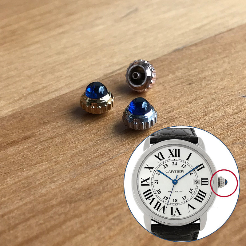 blue sapphire crystal+steel crown for Cartier Ronde De Cartier 42mm original genuine automatic watch