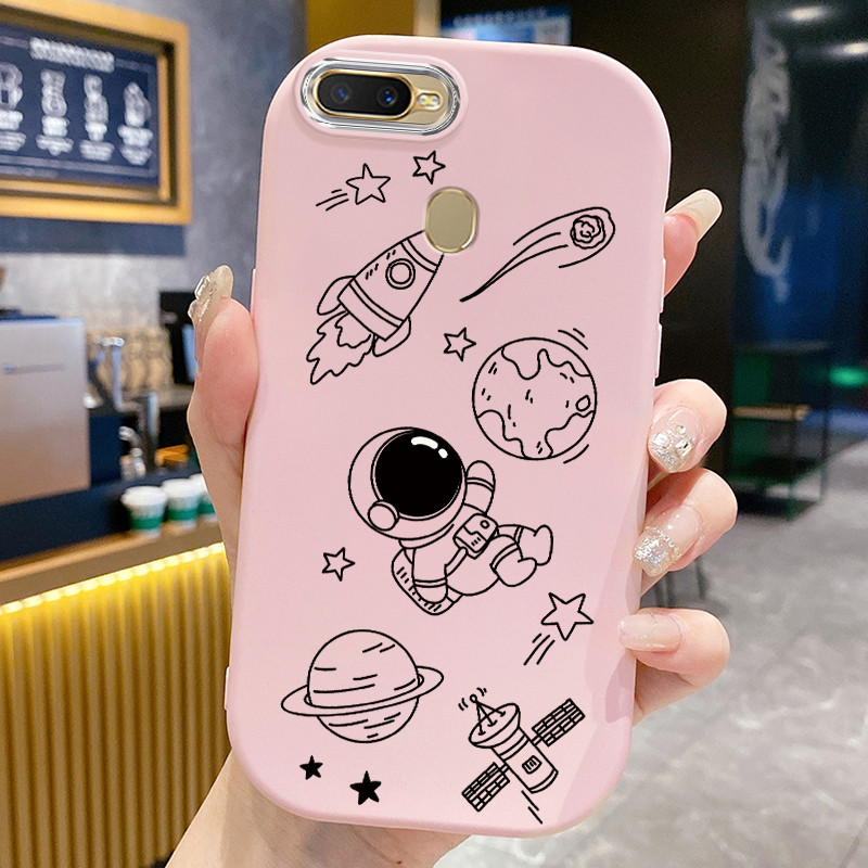Casing Hp Untuk OPPO A7 A5s A12 A12s A11k Case Astronot luar angkasa Sederhana Kasing Silicone Full 
