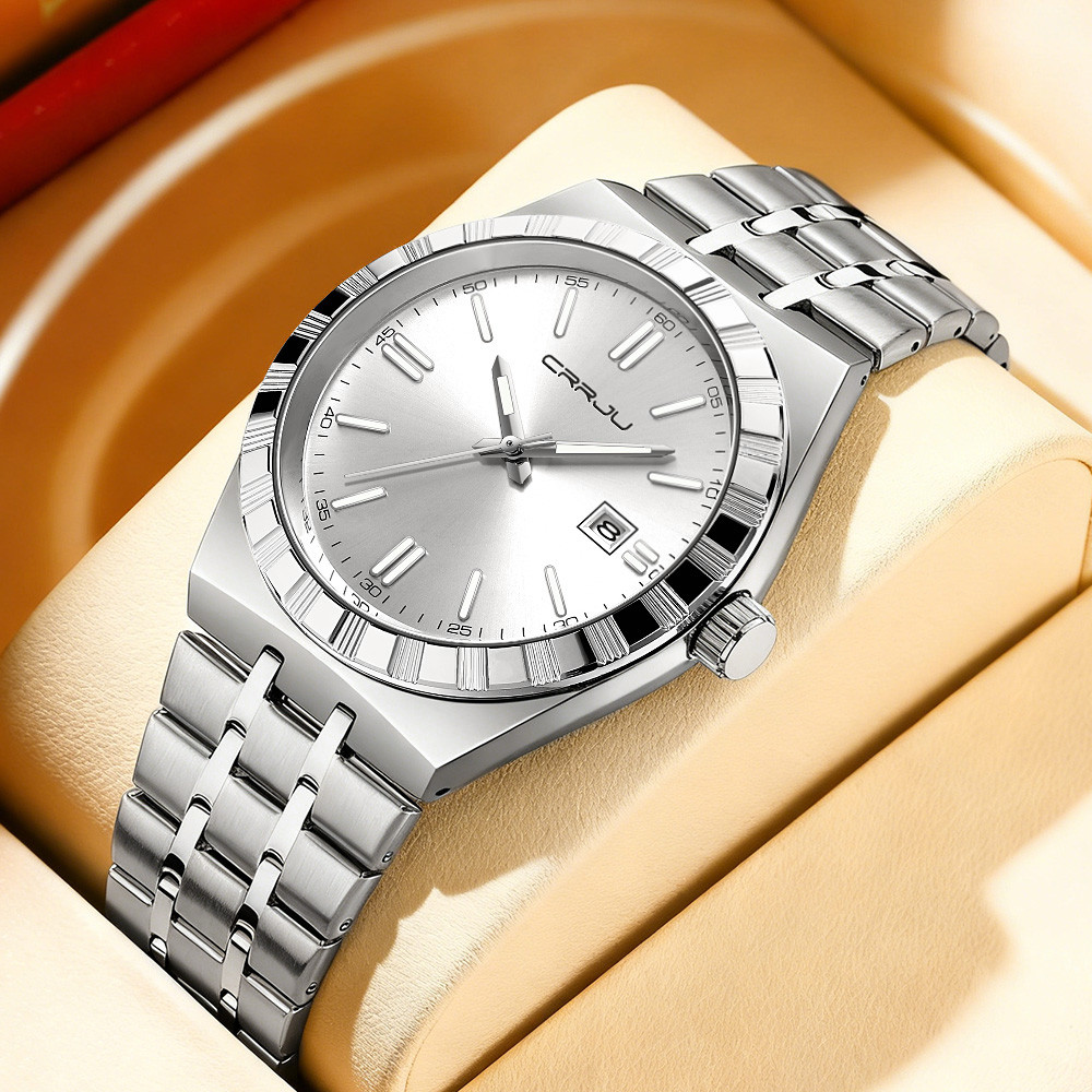 CRRJU Man Watch Original Brand Waterproof Quartz Watch Stainless Steel Strap Automatic Date Mens