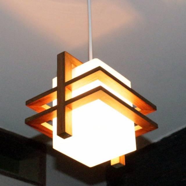 Kap Lampu Gantung Minimalis Kayu Jati