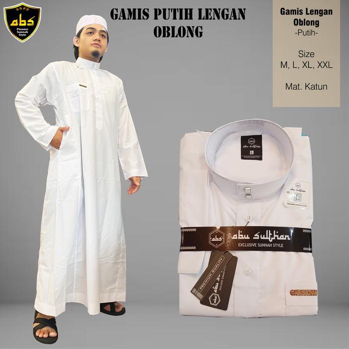 Stok Baru Abu Sulthan Kancing Putih Kotak Jubah Pria Lengan Panjang Putih Busana Gamis Pria Oblong
