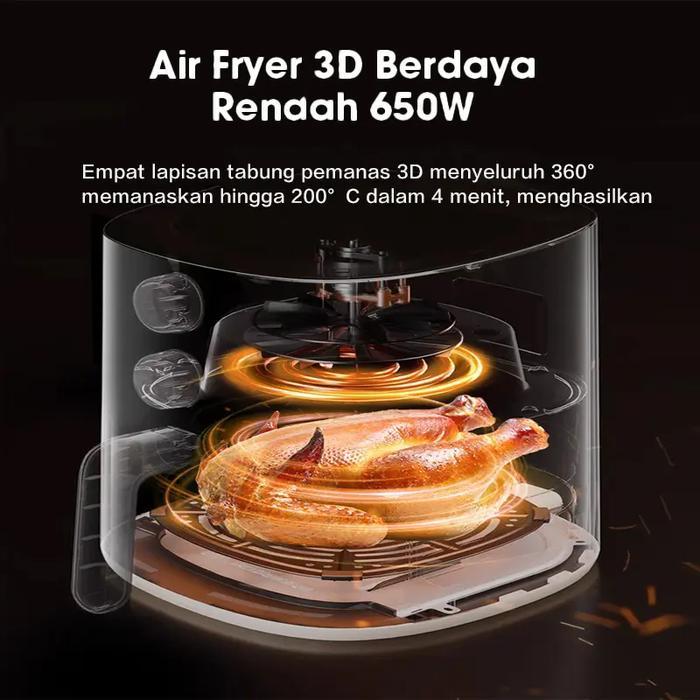Midea Air Fryer Aesthetic 650W 4L Putihabu Hemat Listrik Air Fryer Tanpa Minyak Timer Putar Aman