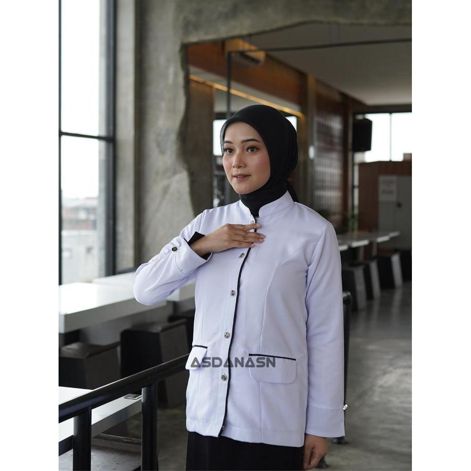 ASLI [FULL KANCING GARUDA ] BAJU DINAS PUTIH HITAM Wanita BLEZER WANITA PNS ASN Tangan Panjang
