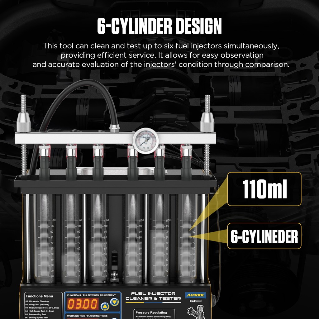Car Fuel Injector Cleaning&Testing Machine CT200 Auto Ultrasonic Cleaner Tester 6 Cylinders Better