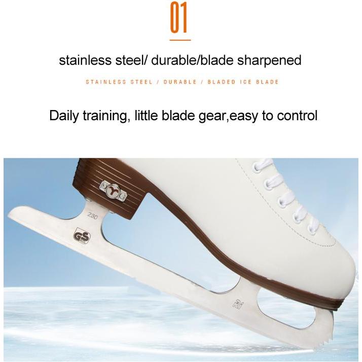 GENUINE LEATHER ICE FIGURE SKATES SHOES PROFESSIONAL THERMAL WARM THICKEN SKATING SHOE WITH ICE