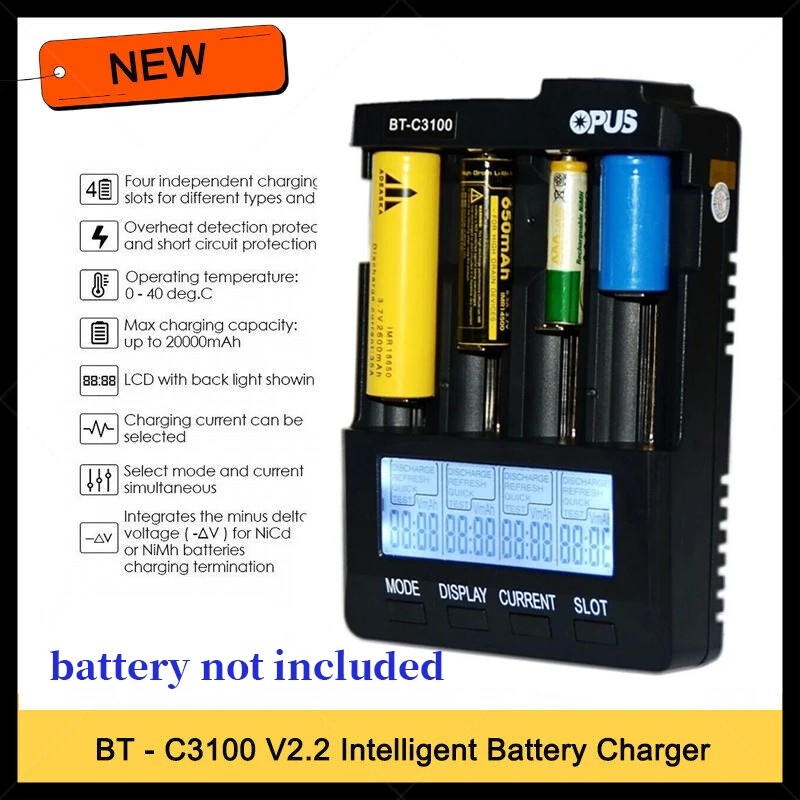 BARU New Opus BT-C3100 V2.2 Digital Intelligent 4 Slots AA/AAA LCD 18650 Battery Charger Opus BT -C3