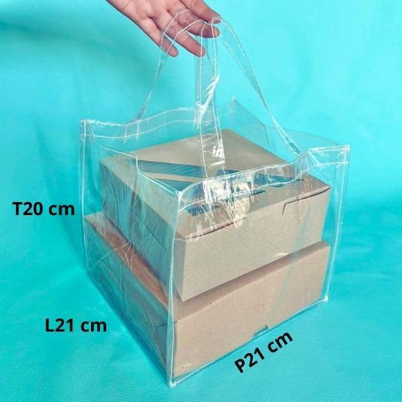 ( Isi 12 ) Tas Mika Transparan 21 X 21 Untuk Kotak Nasi / Goodie Bag Ultah Hampers Ultah Souvenir