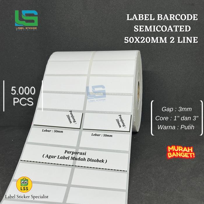 LABEL BARCODE 50x20 mm SEMICOATED STIKER LABEL 50x20mm