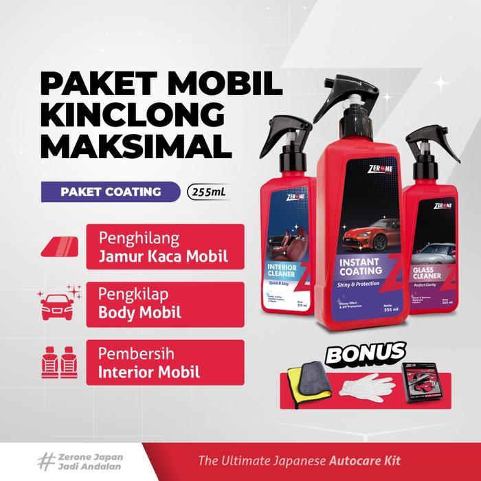 Paket Coating Zerone Japan Instant Coating Pengkilap Mobil, Pembersih Interior Dalam Mobil Cairan