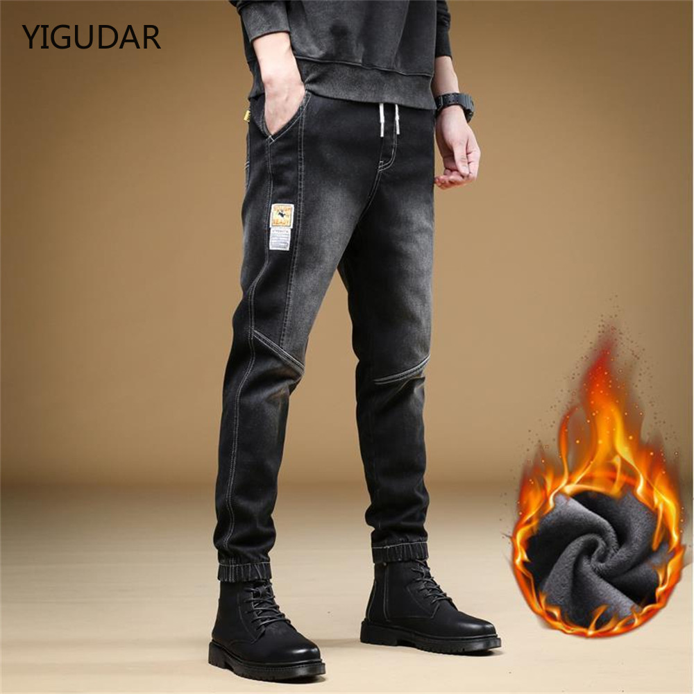 Winter Fashion Streetwear Men Jeans Loose Fit Retro Blue Spliced Designer Harem Jeans Men Cargo