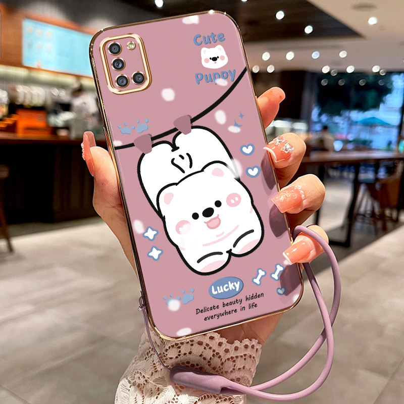 Casing Hp Untuk Samsung Galaxy A31 M31 Prime M30s M21 Case Anjing kecil pink pelapisan Kekinian Cesi