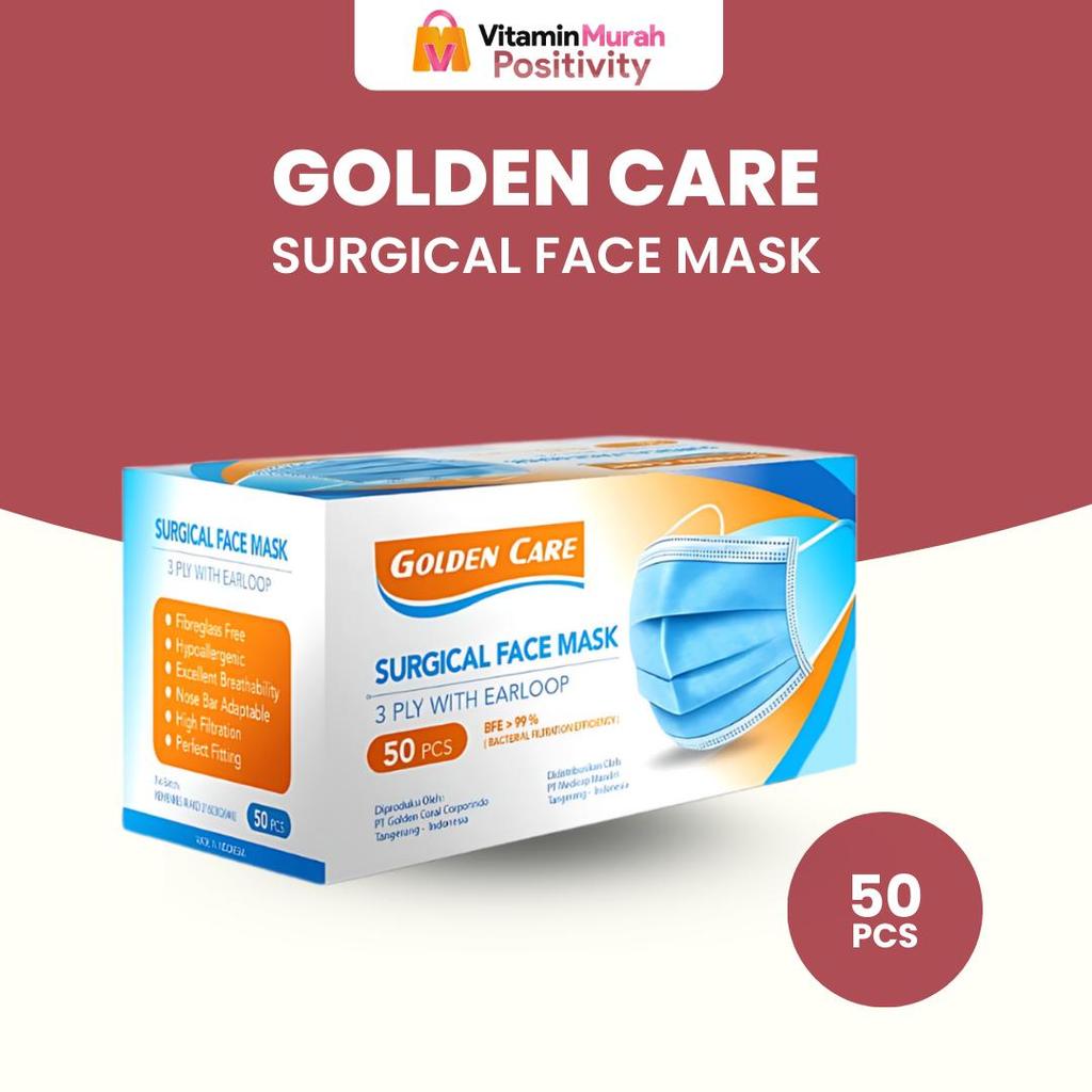 MASKER GOLDEN CARE 3 PLY WITH EARLOOP BFE 99 % 1 BOX ISI 50 PCS