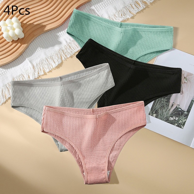 4Pcs/Set Summer Solid Color Cotton Panties Female Underpants Sexy Panties For Women Briefs Underwear