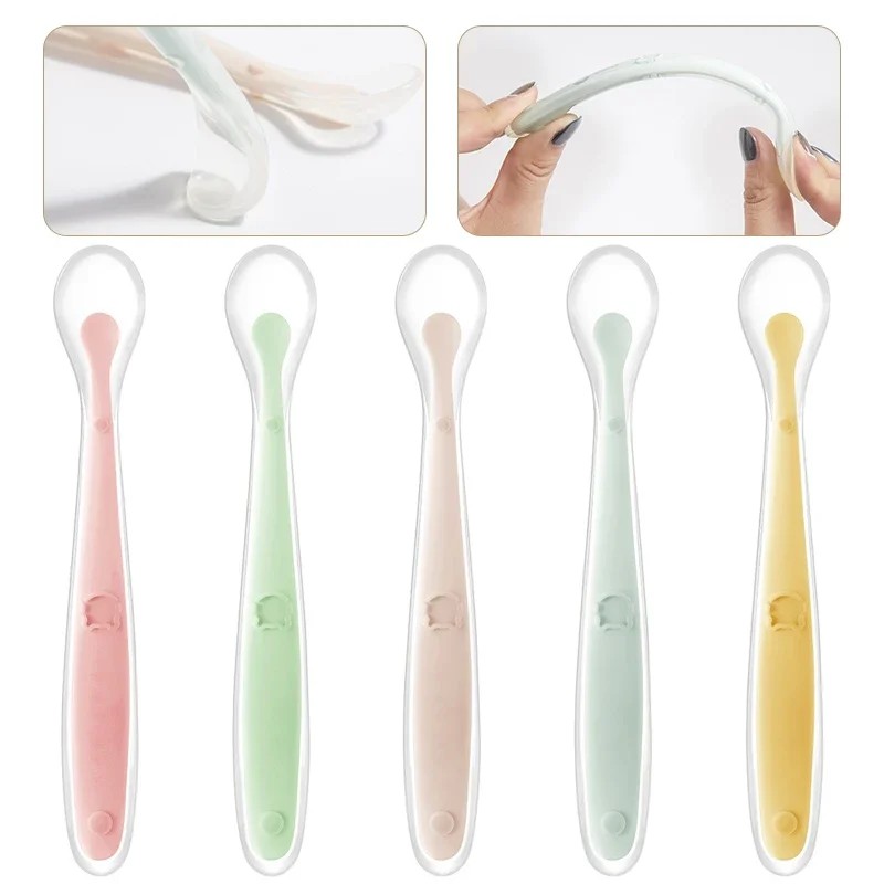 Soft Silicone Baby Spoon Toddler Complementary Food Feeding Training Spoon For Infants Soft Tip