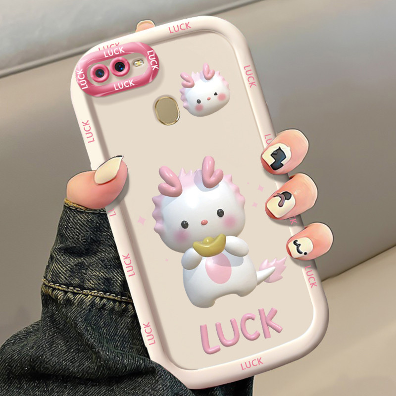 Casing Hp untuk OPPO A7 A5s A12 A12s A11K Case Naga kecil pink pola 3D lucu Kasing silikon Anti Bent