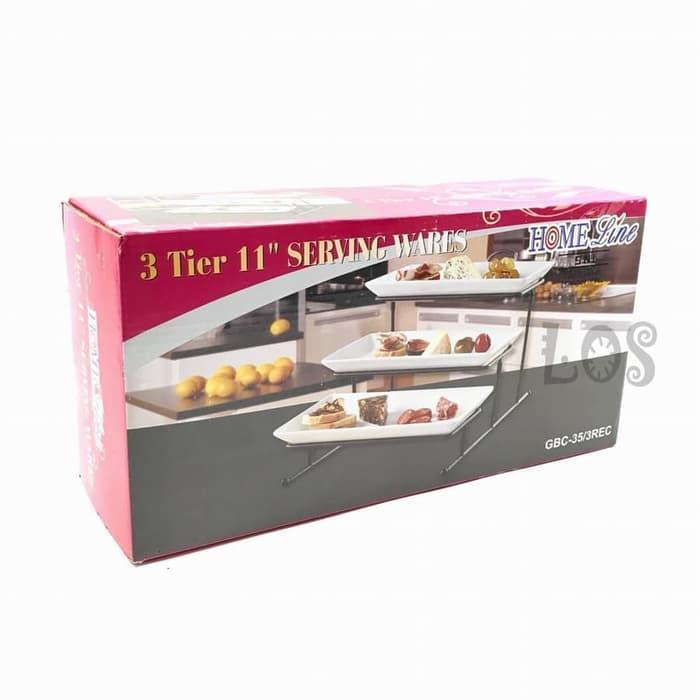 HOMELINE PIRING BUAH KUE SET 11" SUSUN 3 KERAMIK PUTIH + RAK GBC-35