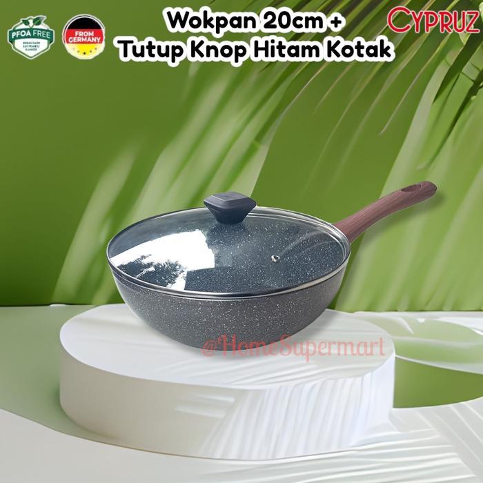 Terbaru! Wajan Wok 20Cm Dengan Tutup Kaca Knop Kotak Kompor Induksi Gas Fp0640