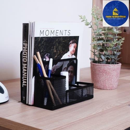 Tempat Buku & Alat Tulis Kantor Organizer Meja Kerja Besi Jaring_Hitam
