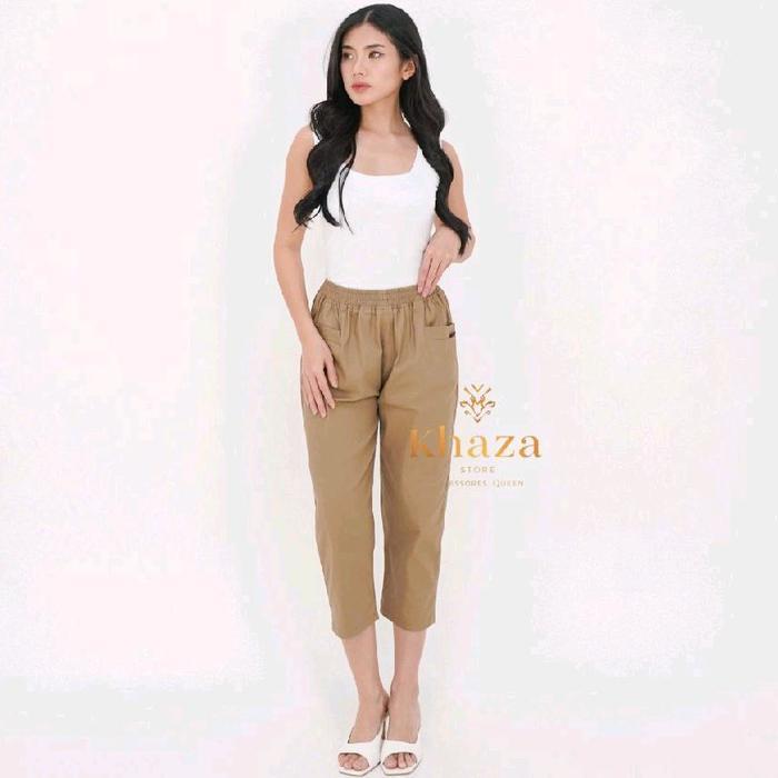 Unicloo Pants Bahan Cotton Twill Size L - Xl - Xxl - Xxxl Celana Panjang Wanita 7/8 Style Pinggang