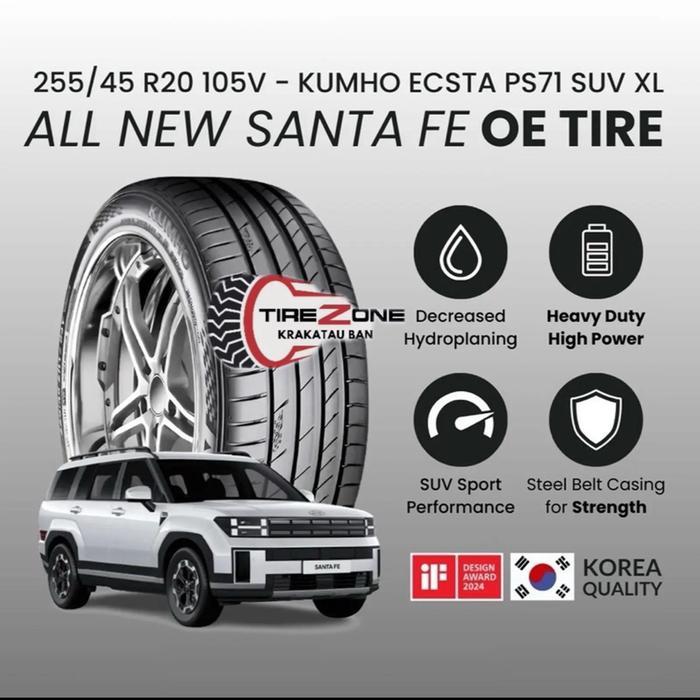 Ban mobil 255/45 r20 Kumho ECSTA PS71 SUV ukuran 255 45 20 ban bawaan Hyundai Santa Fe 255/45r20