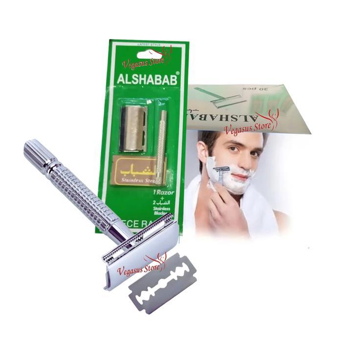 Alshabab Set Alat Cukur Besi Stainless Steel Cukuran Kumis Jenggot Jadul Pisau Cukur Razor Anti