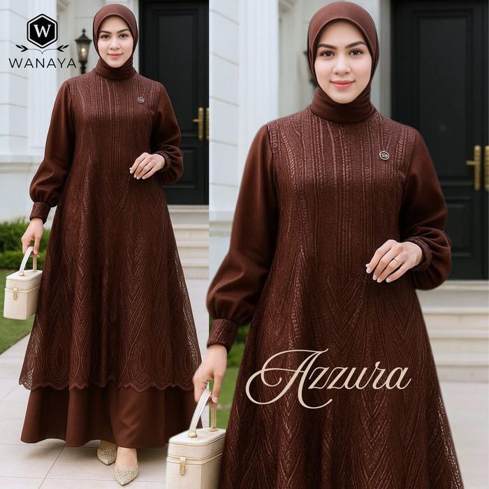 Azzura Gamis Ceruty Babydoll Brokat Mewah Elegan Dress Muslimah Model Terbaru untuk Pesta Kondangan