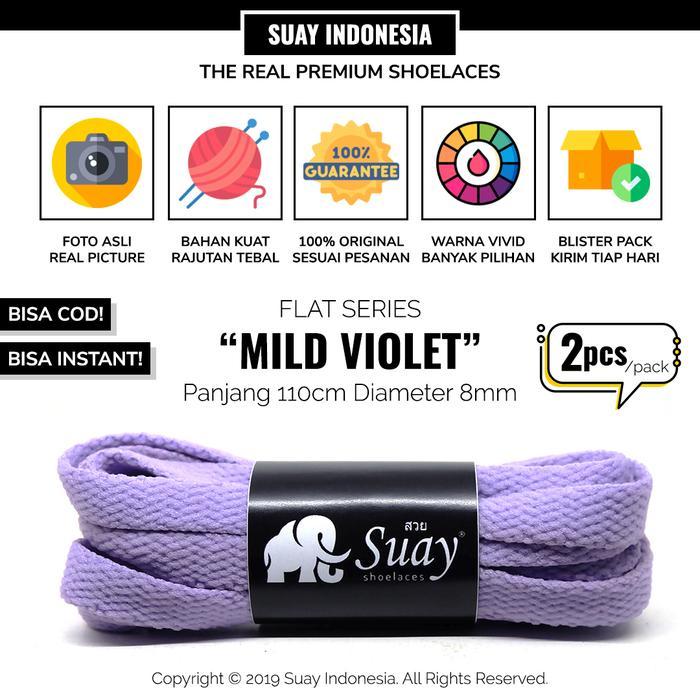 SUAY Tali Sepatu Gepeng Pipih (FLAT) Warna Ungu Muda Mild Violet - Panjang 110cm Lebar 8mm