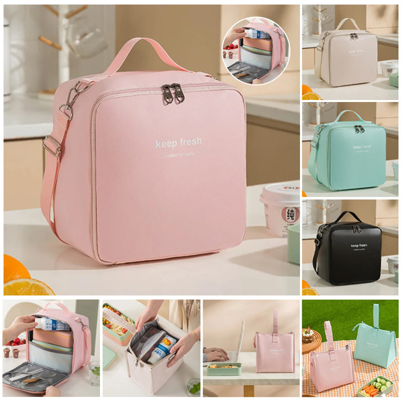 Portable Waterproof Lunch Bags PU Leather Food Picnic Lunch Box Insulated Women Cooler Bags Ice Pack