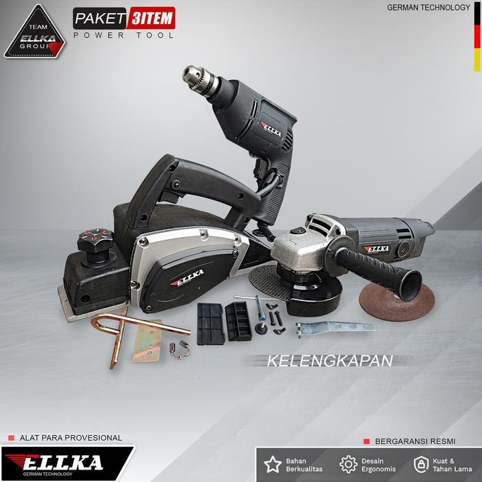 TERLARIS [ PAKET 3 ITEM TUKANG KAYU ] ELLKA Paket Mesin Tukang Kayu Lengkap - Mesin Gerinda 500W,