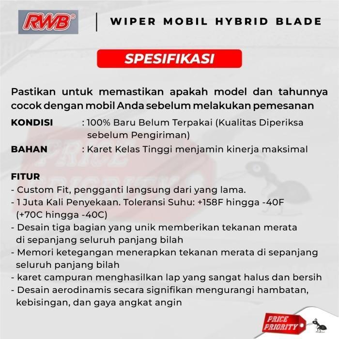 WIPER MOBIL CALYA SIGRA KARET WIPER FRAMELESS HYBRID BLADE SET RWB