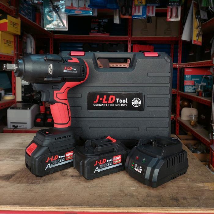 Impact wrench Cordless JLD JUMBO 550 NM Mesin Impact Wrench Baterai 88 Volt Merah torsi