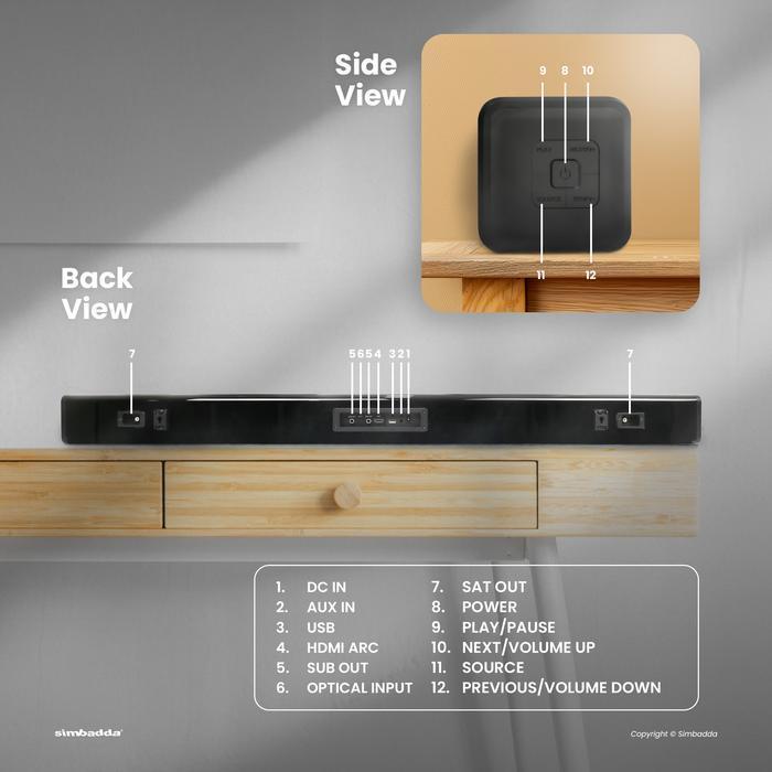 Simbadda CST 907N+ Poseidon Bass Soundbar Dual Subwoofer Speaker Karaoke TV Home Theater