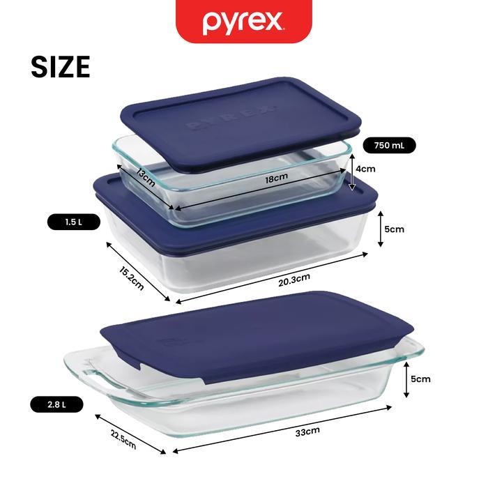 PYREX EASY GRAB LOYANG KACA DENGAN TUTUP PLASTIK / KOTAK MAKAN KACA KEDAP UDARA BPA FREE