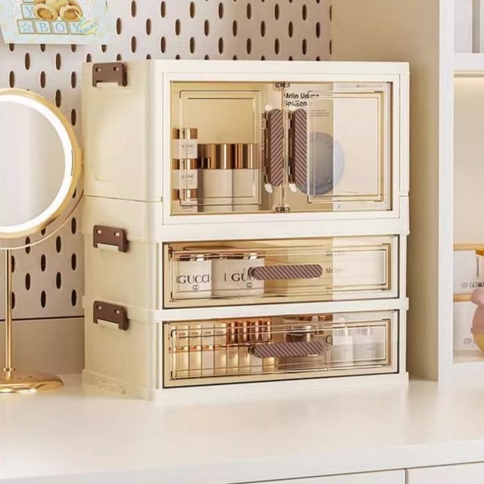 Lemari Kosmetik Lipat Lemari Kosmetik dengan Laci Kotak Penyimpanan Kosmetik Kapasitas Besar Anti