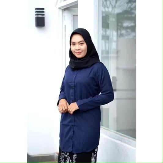 Tunik Baju Atasan Kemeja Perempuan Santri Pondok Atasan Wanita Santri Putri Kemeja Hitam Motif Polos