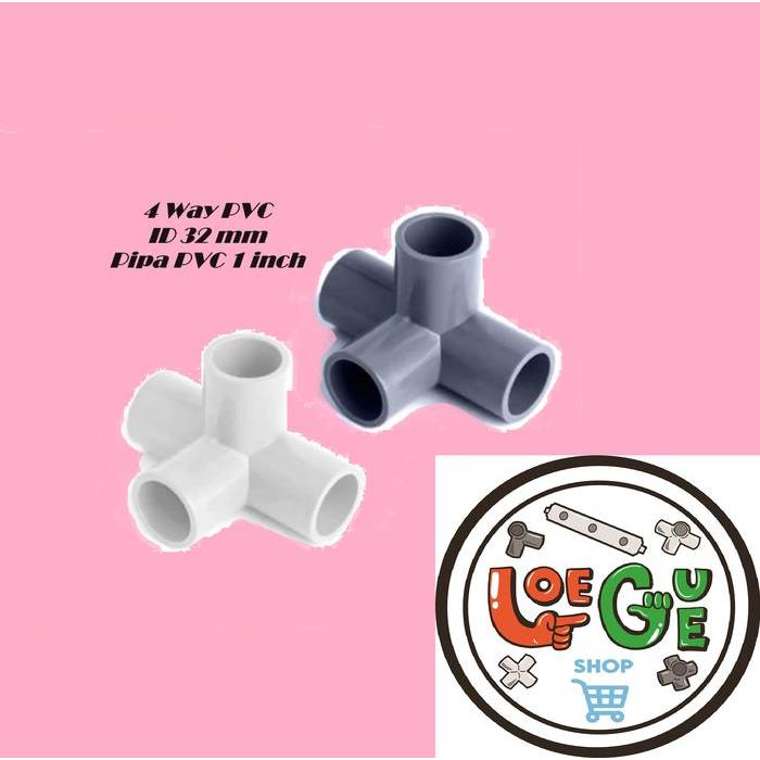 "New" LOEGUE Sambungan Fitting Tee Pipa PVC 4 Way Arah 1 Inch Rangka Hidroponik Praktis &