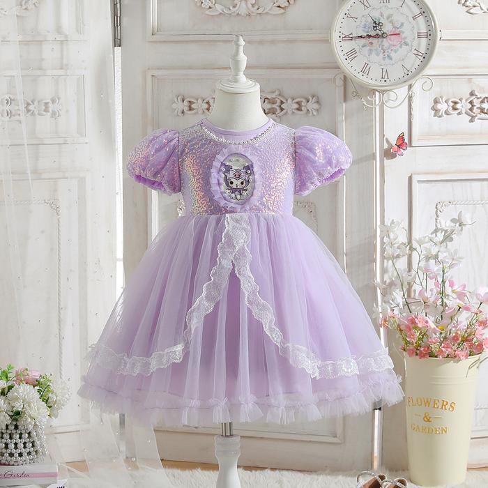 Gaun Kuromi beku anak perempuan fashion lengan puff Pakaian anak Pesta ulang tahun
