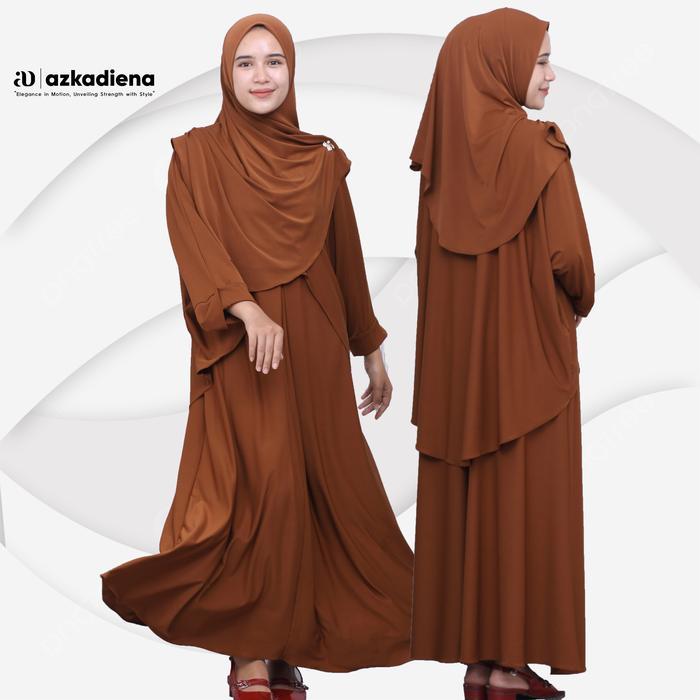 Azkadiena alena 3 in 1 gamis muslim cantik set jilbab polos bumil busui jersey zoya outer kardigan