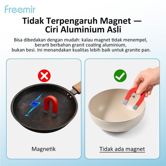 freemir Wajan Cekung Anti Mengelupas Anti Lengket Anti Gores Beige 20 cm Kapasitas 3 Orang