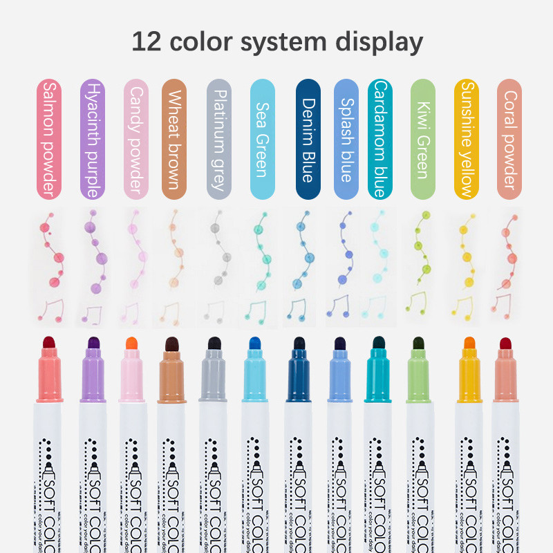 6Pcs Double Tip Fine Pen Light Color Dot Painting Brush Set Marker Painting Set Painting Pen Office