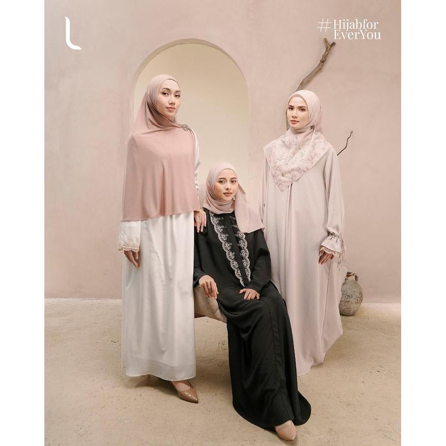 Elzatta ABAYA MECCA LENGAN LACE Gamis Abaya Jubah dewasa polos hitam putih Umrah Haji bahan knit