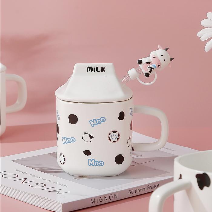 COW MILK MUG / GELAS CANGKIR SUSU KERAMIK BENTUK SAPI HADIAH KADO ANAK IMUT LUCU ESTETIK